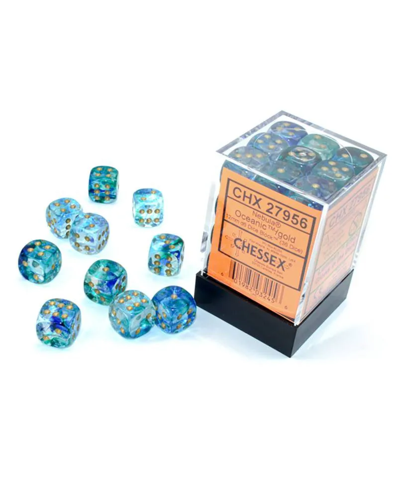Kockice Chessex - Nebula - Luminary - Oceanic & Gold 12mm (36) 