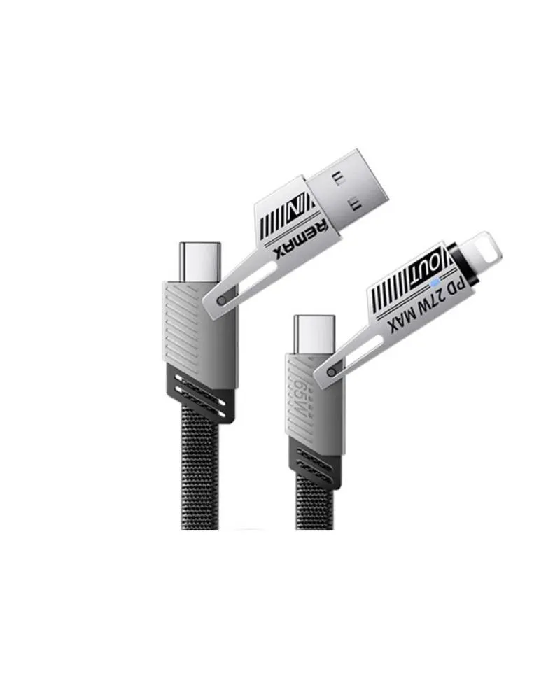 Kabl Remax RC-C189 USB A+C To USB C+Lightning 2u2 65W 1m Data Cable Black 