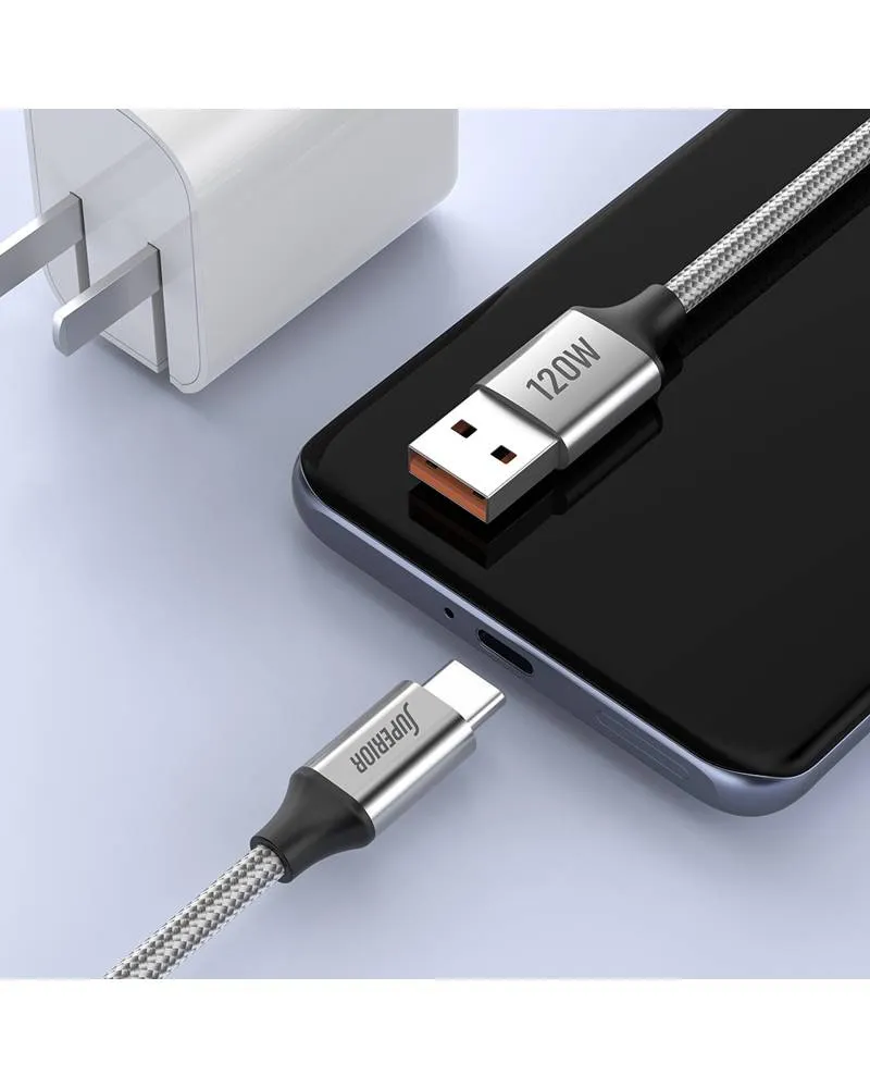 Kabl Superior SU-K100 USB-C 120W - Pleteni 1m - Silver 