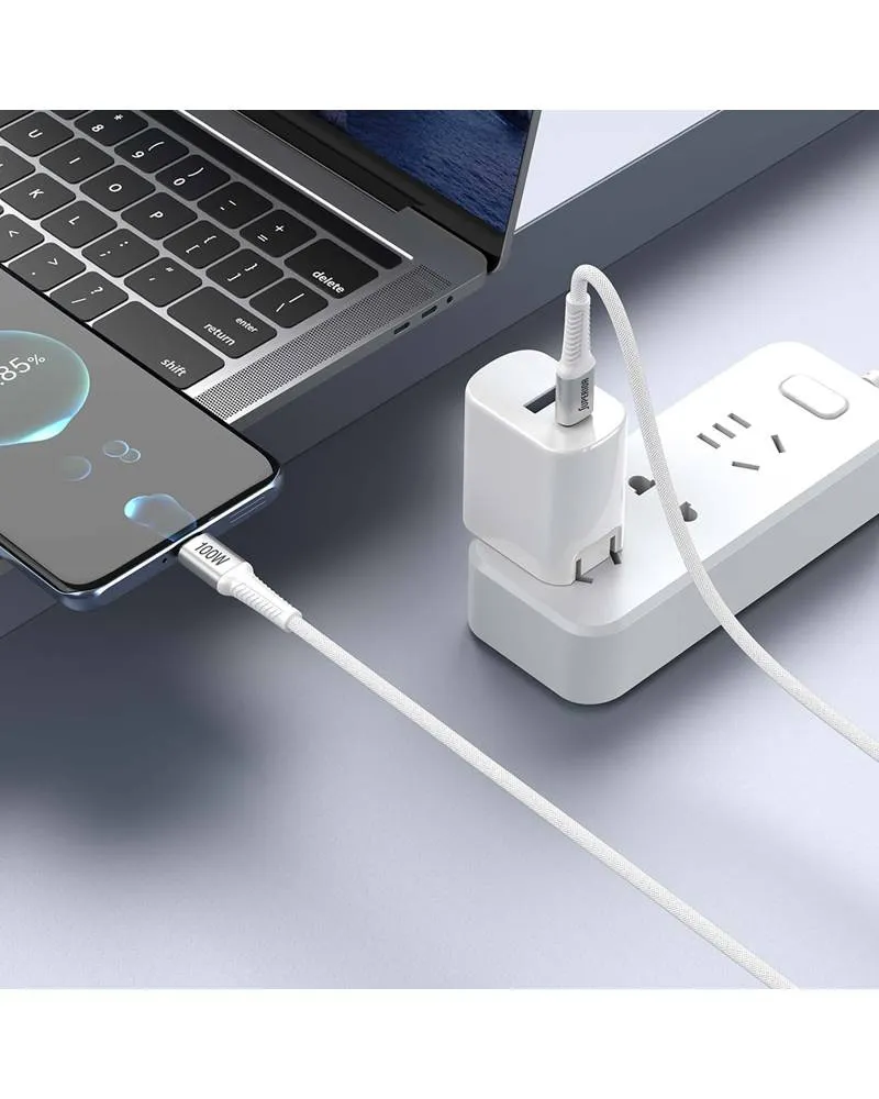 Kabl Superior SU-K152 USB-C 100W - Pleteni 1m - White 