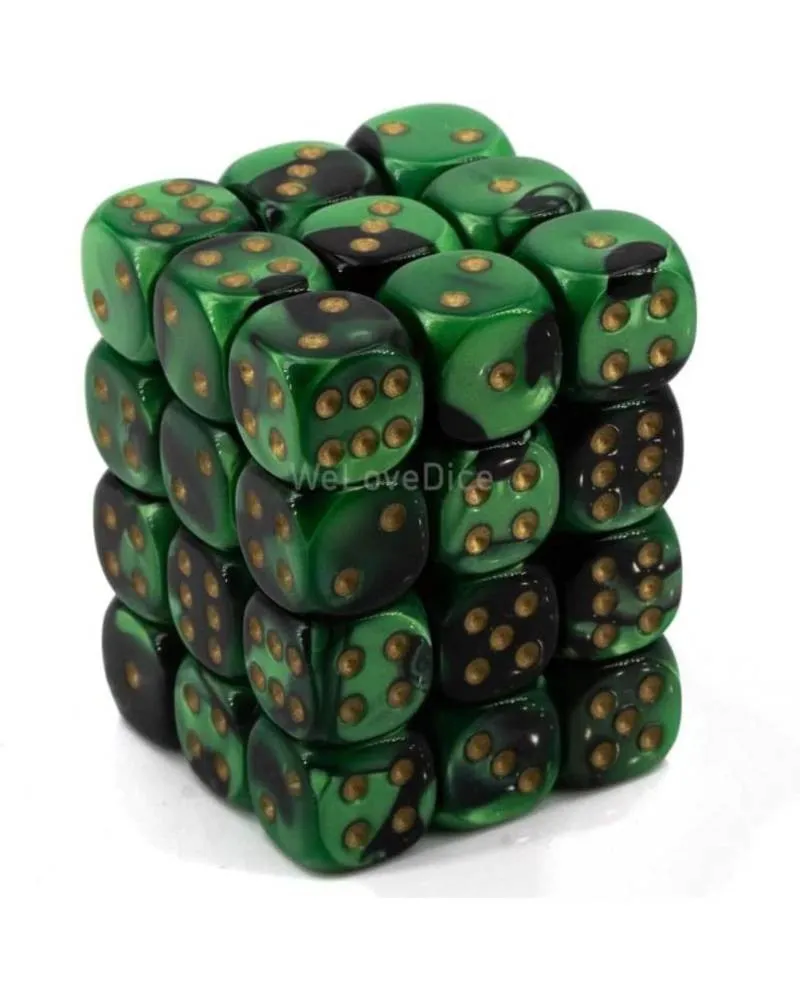 Kockice Chessex - Gemini - Black-Green & Gold12mm (36) 