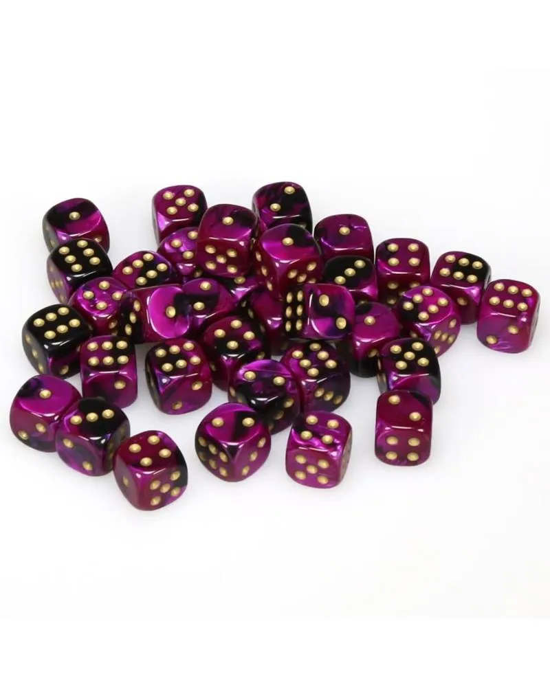 Kockice Chessex - Gemini - Black-Purple & Gold12mm (36) 
