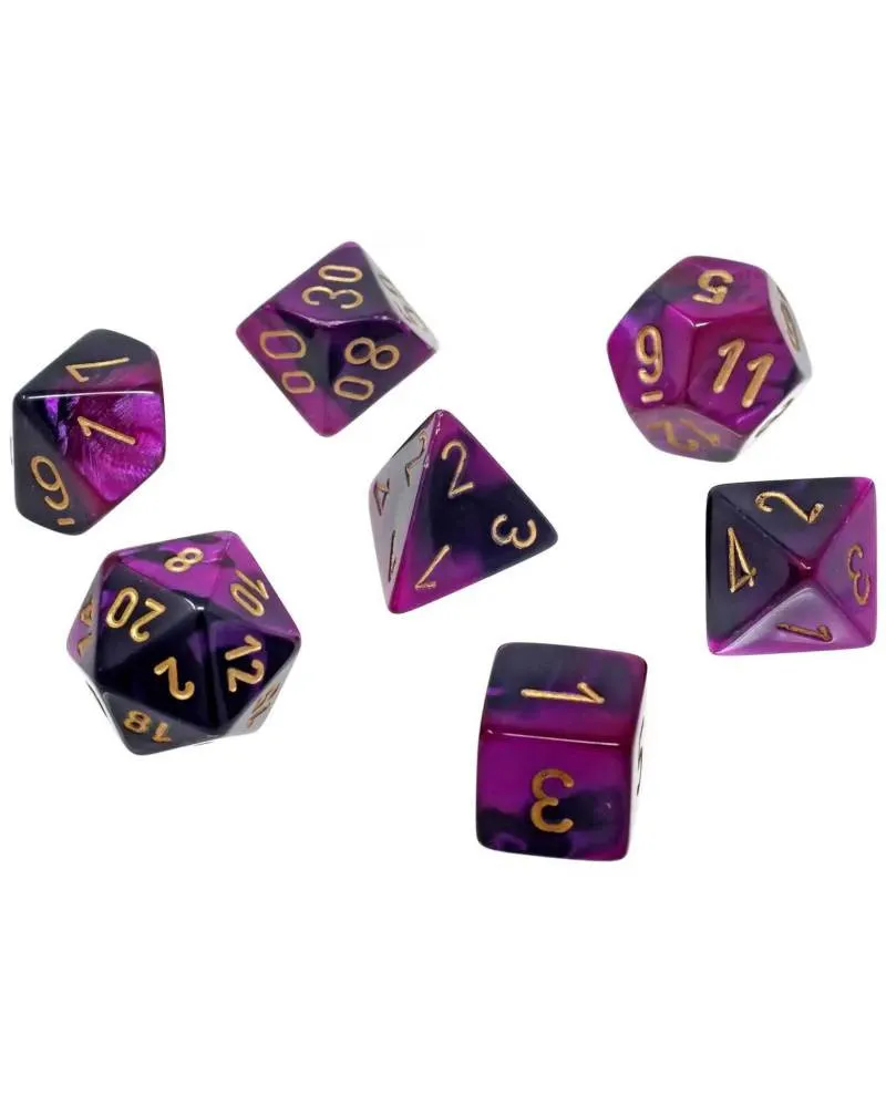 Kockice Chessex - Gemini - Polyhedral - Black-Purple & Gold (7) 
