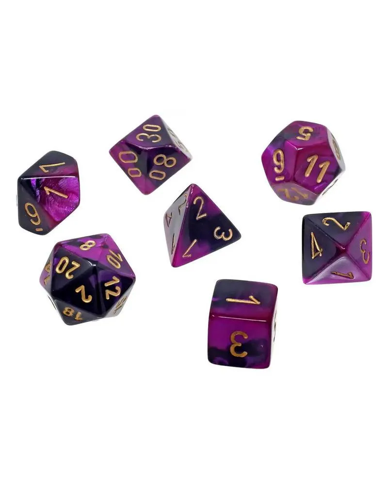 Kockice Chessex - Gemini - Polyhedral Mini - Black-Purple & Gold (7) 