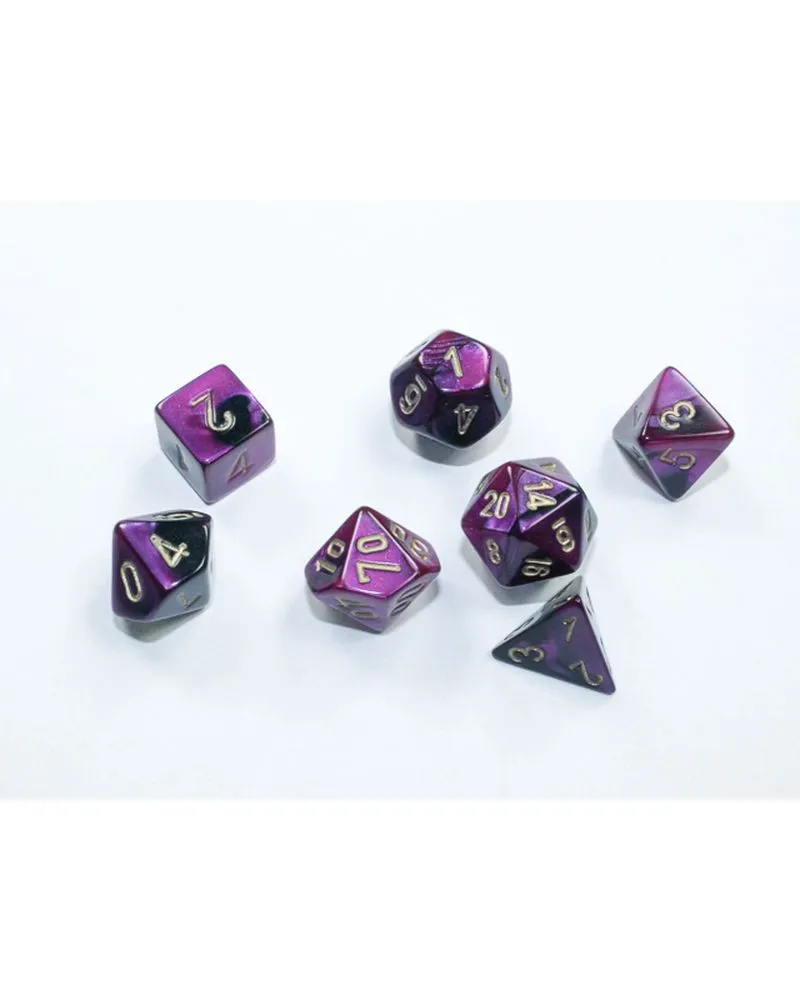 Kockice Chessex - Gemini - Polyhedral Mini - Black-Purple & Gold (7) 