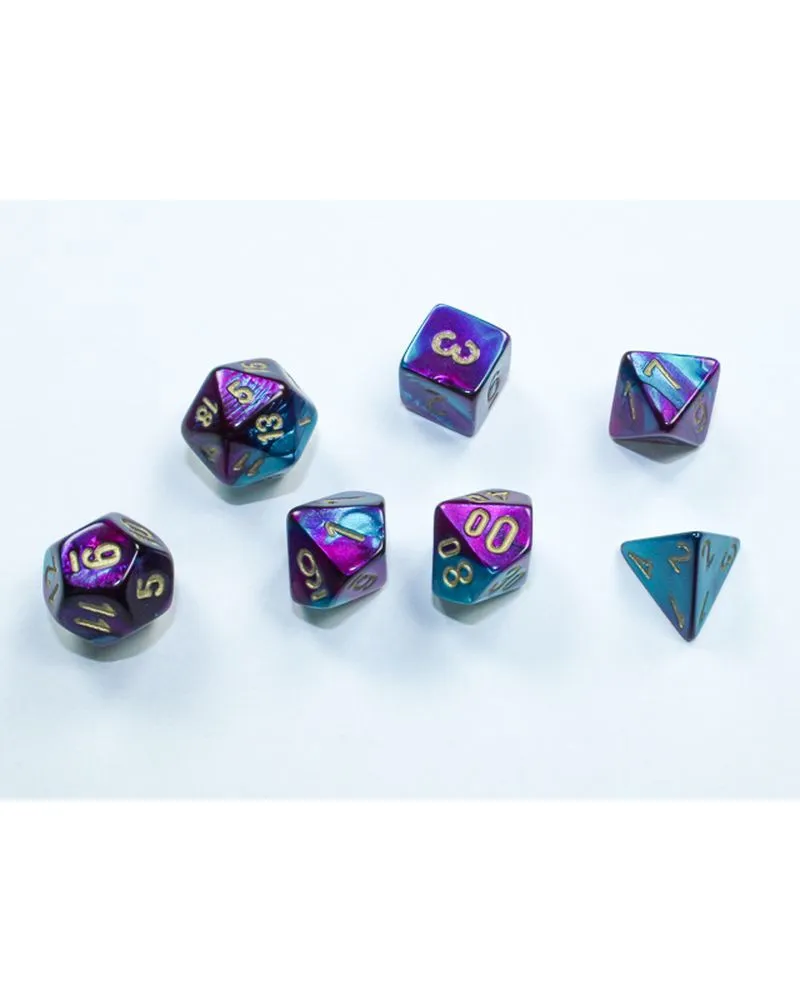 Kockice Chessex - Gemini - Polyhedral Mini - Purple-Teal & Gold (7) 