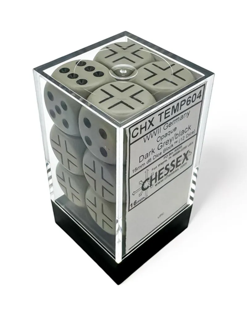 Kockice Chessex - Opaque - Germany War Dice - Dark Grey-Black - Dice Block 16mm (12) 