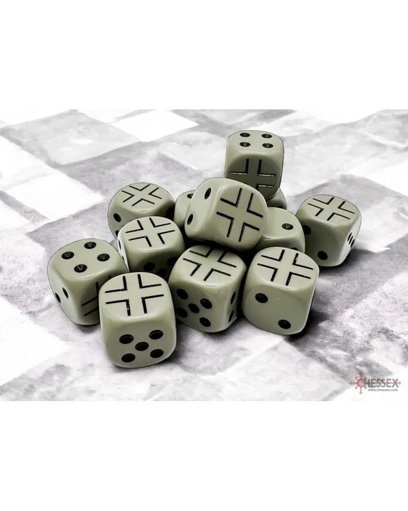 Kockice Chessex - Opaque - Germany War Dice - Dark Grey-Black - Dice Block 16mm (12) 