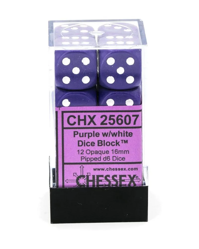 Kockice Chessex - Opaque - Purple & White - Dice Block (12) 16mm 