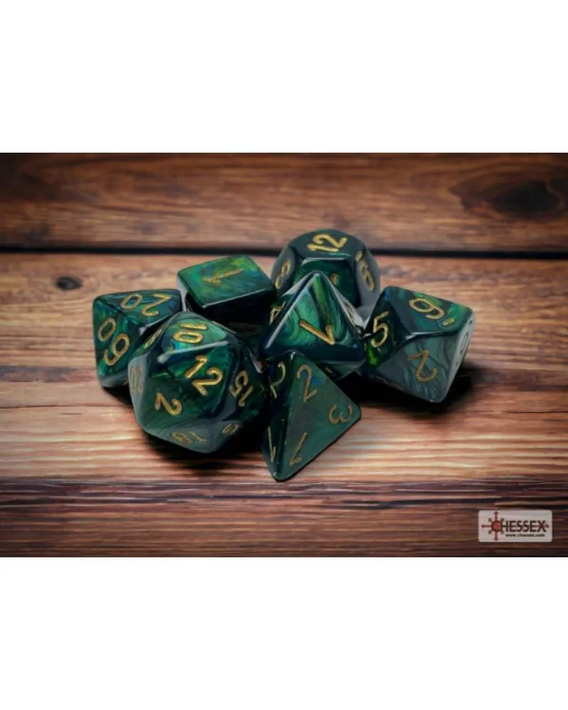 Kockice Chessex - Scarab - Polyhedral - Jade & Gold (7) 