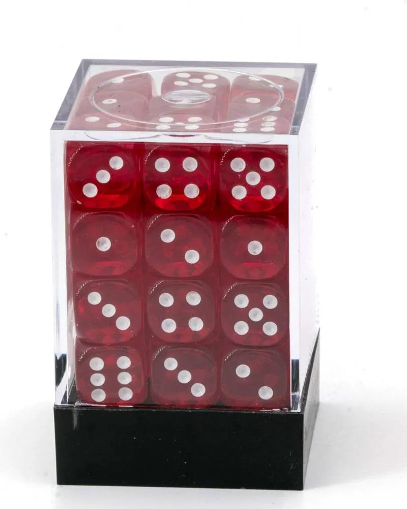 Kockice Chessex - Translucent - Red & White - Dice Block 12mm (36) 