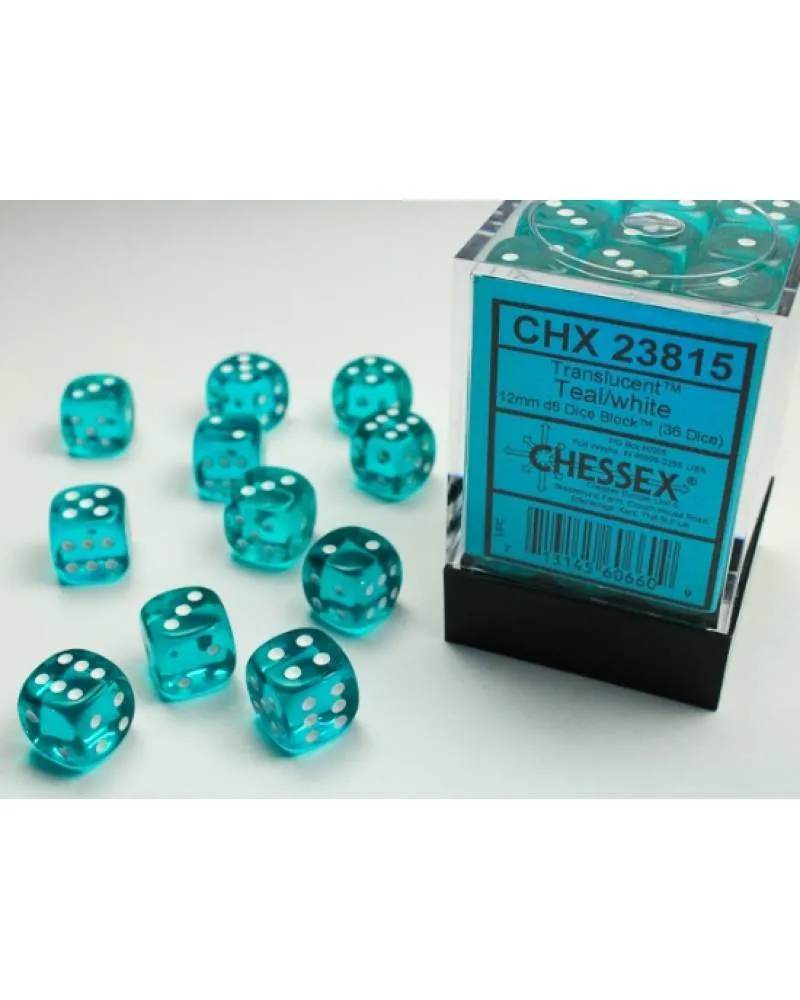 Kockice Chessex - Translucent - Teal & White - Dice Block 12mm (36)