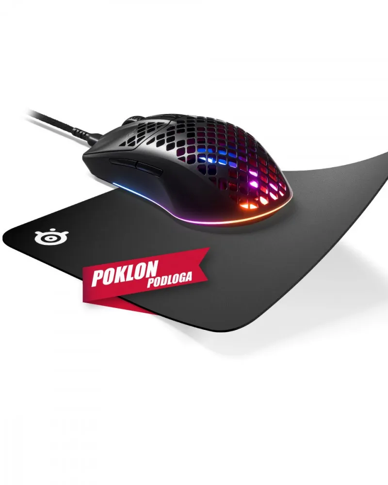 Miš SteelSeries AEROX 3 + Podloga Steelseries QxK+ Large 