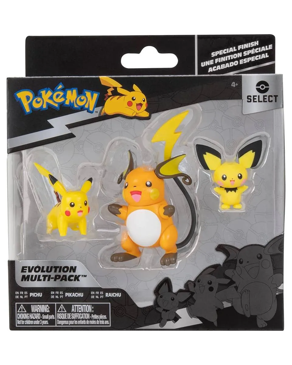 Action Figure Pokemon Select - Pichu, Pikachu, Raichu (3-Pack) 