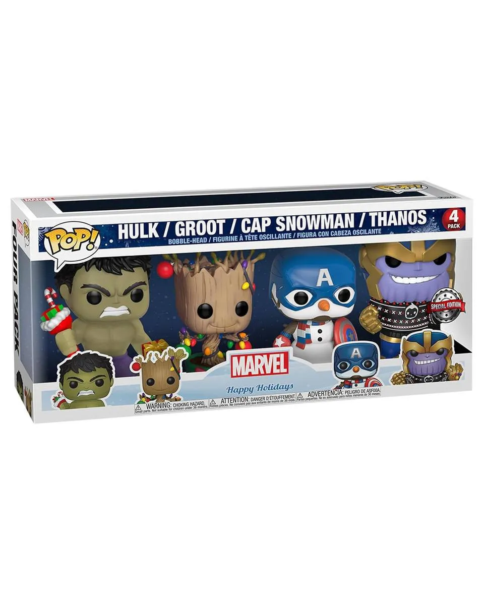 Bobble Figure Marvel - Marvel POP! - Hulk / Groot / Cap Snowman / Thanos - 4-Pack 