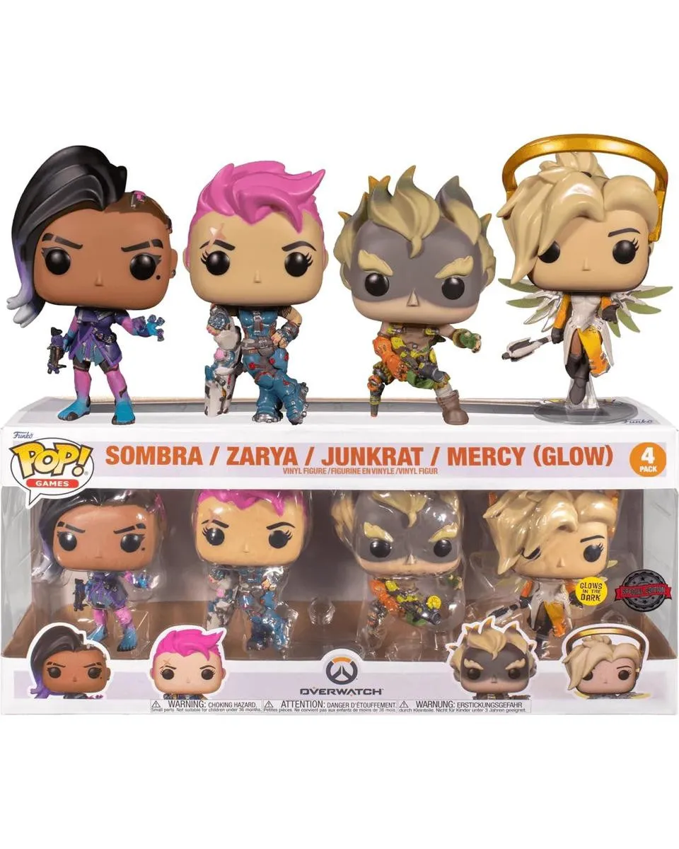 Bobble Figure Games - Overwatch POP! 4-Pack - Sombra / Zarya /Junkrat /Mercy (Glow) 