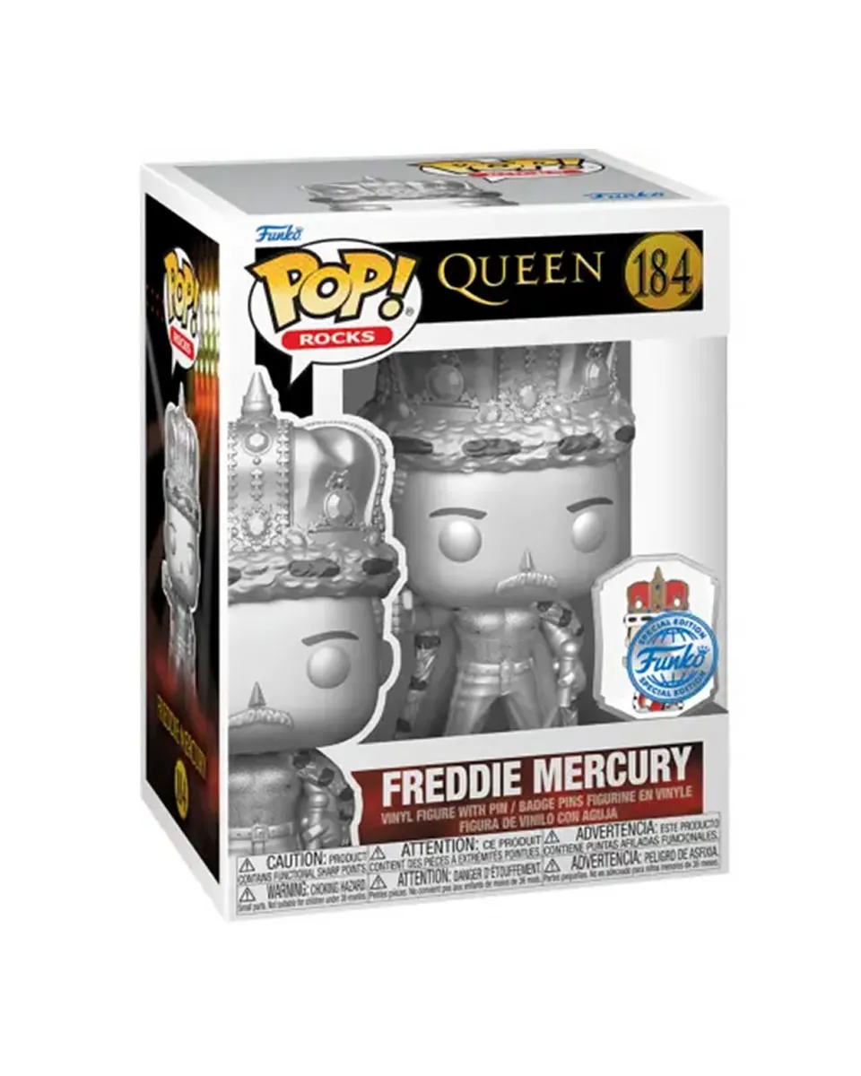 Bobble Figure Rocks - Queen POP! - Freddie Mercury King with Pin (Platinum) - Special Edition 