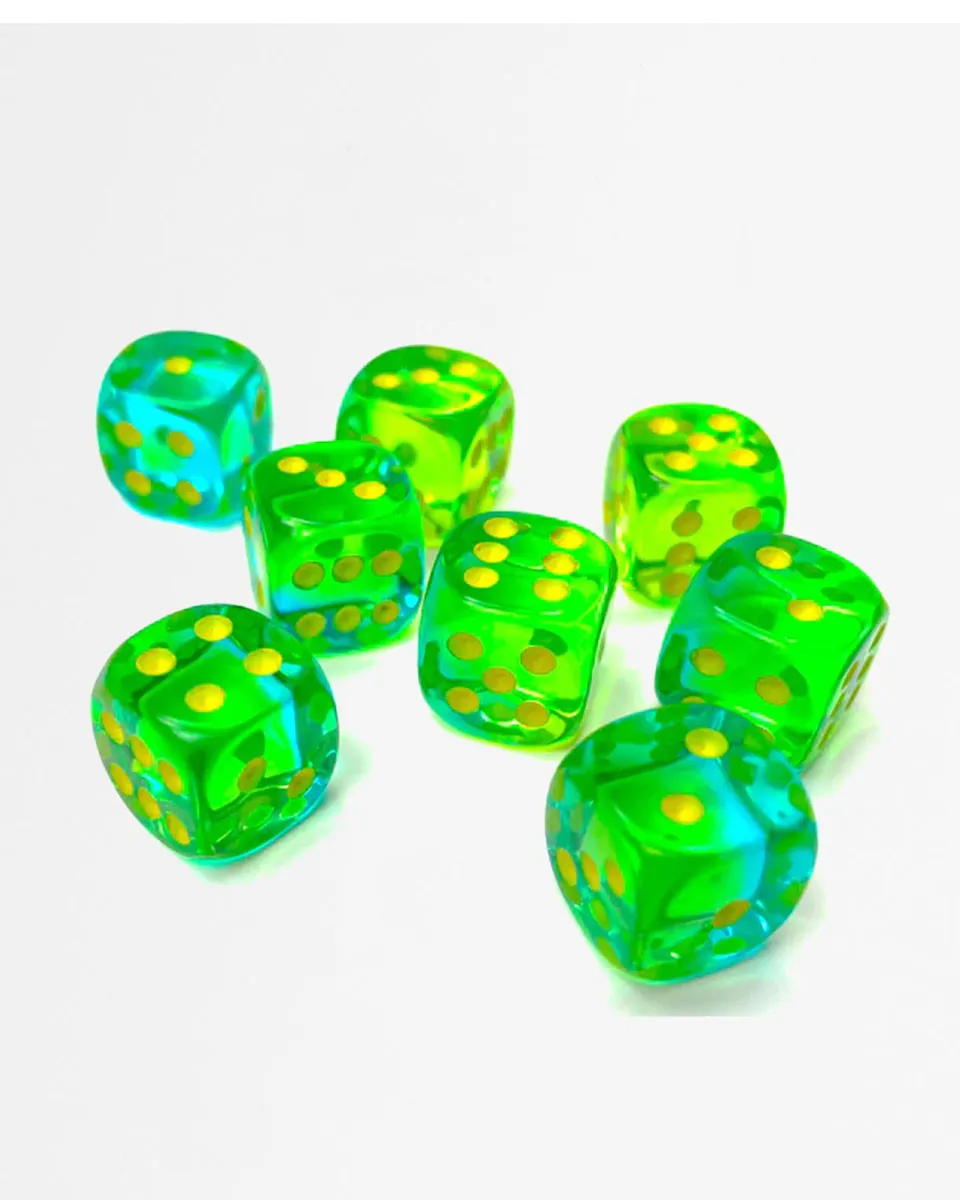 Kockice Chessex - Gemini - Translucent - Green-Teal & Yellow - Dice Block 16mm (12) 