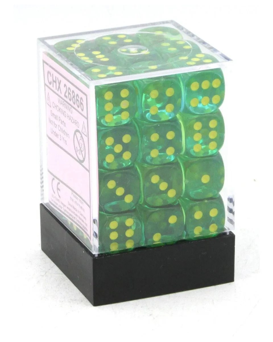 Kockice Chessex - Gemini - Translucent - Green-Teal & Yellow - Dice Block 12mm (36) 