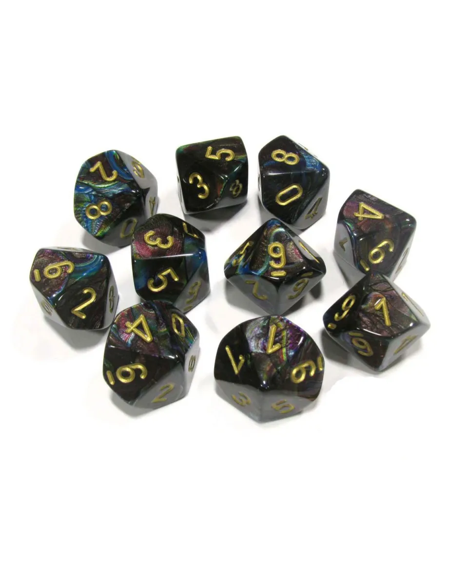 Kockice Chessex - Lustrous - Polyhedral - Shadow & Gold - Set of Ten d10's 