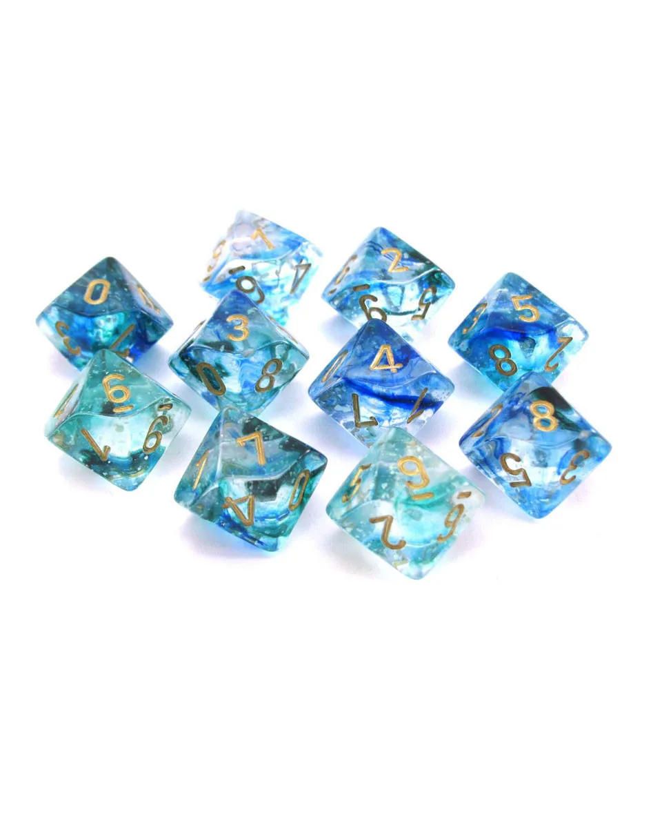 Kockice Chessex - Nebula - Luminary - Oceanic & Gold - Set of Ten d10's 