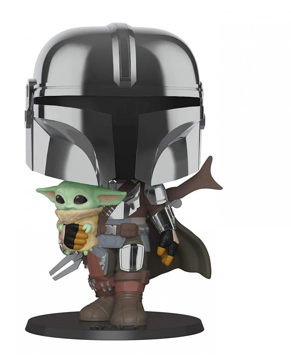 Bobble Figure Star Wars The Mandalorian Super Sized POP! - The Mandalorian holding The Child 
