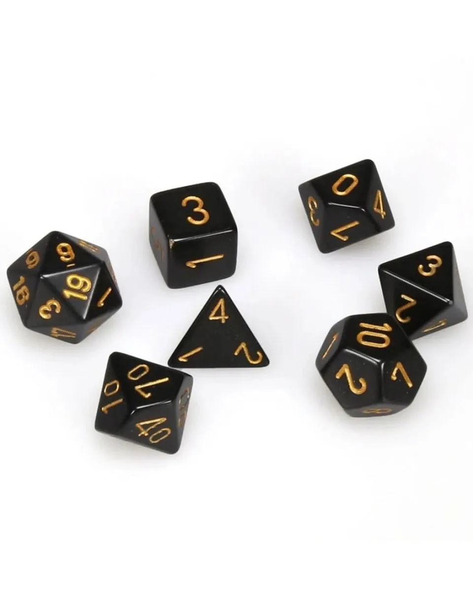 Kockice Chessex - Opaque - Polyhedral - Black & Gold (7) 