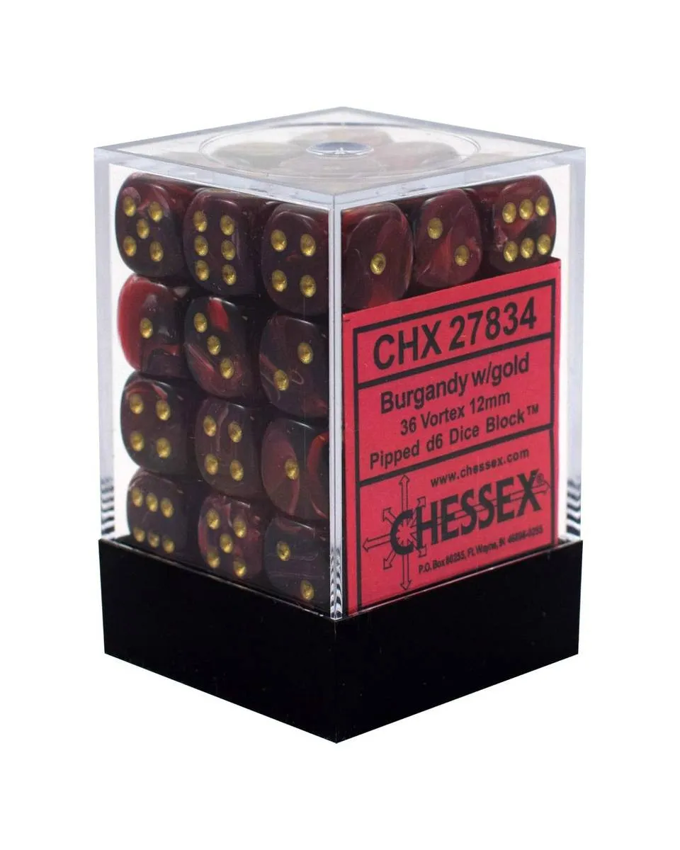 Kockice Chessex - Vortex - Burgundy & Gold - Dice Block 12mm (36) 