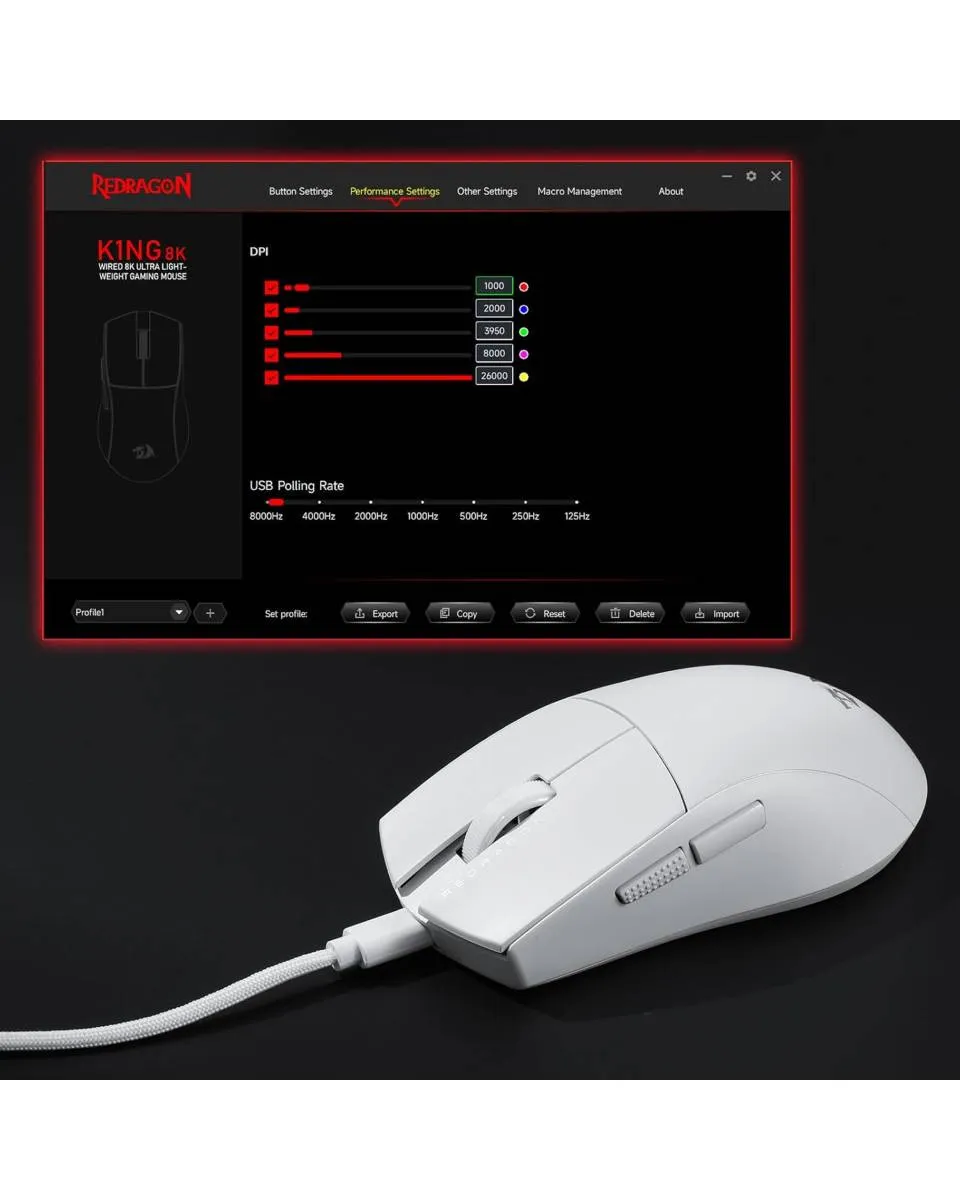 Miš ReDragon K1NG 1K White RGB 