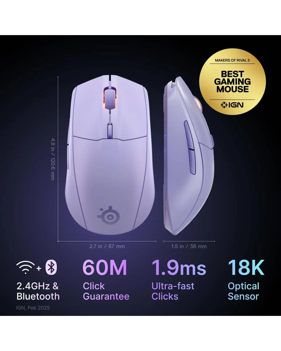Miš SteelSeries RIVAL 3 Wireless V2 Lavender 