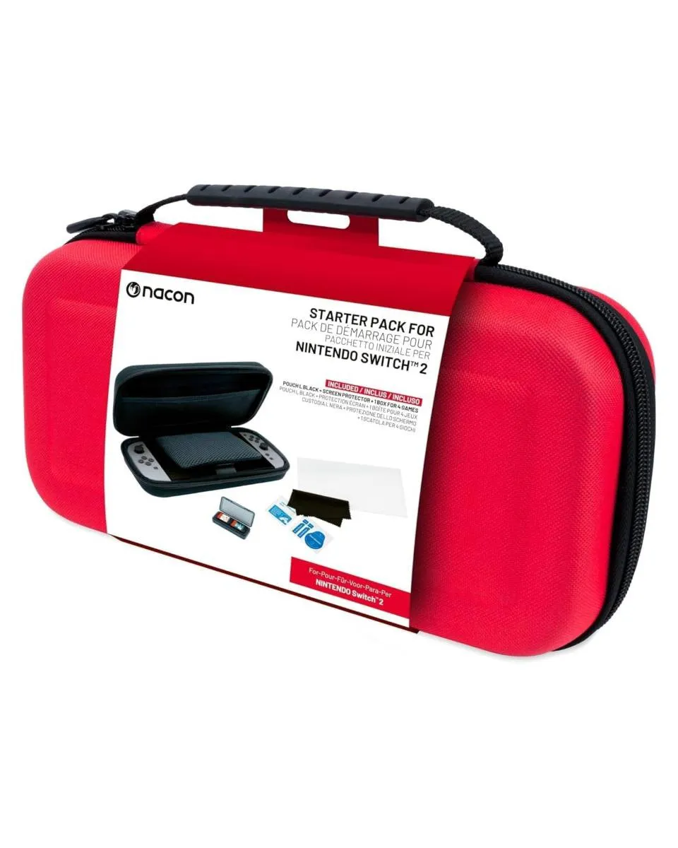 Nacon Switch 2 Starter Pack Red - (Pouch, Screen Protector, Box For 4 Games) 