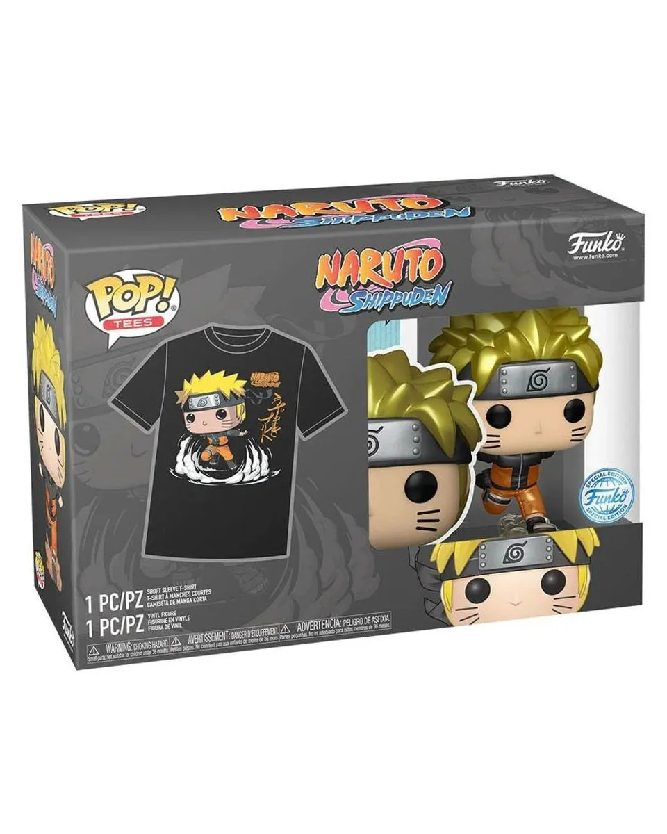 Set Bobble Figure Anime - Naruto Shippuden POP! & Tee - Naruto Running (Metallic) - L 