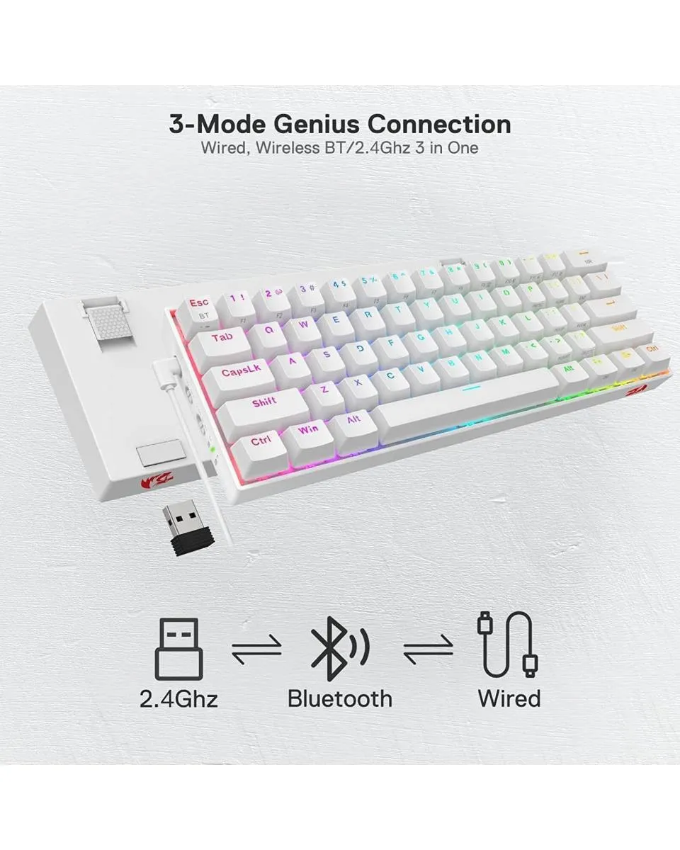 Tastatura Redragon Draconic K530 RGB Pro Bluetooth Red Switch - White 