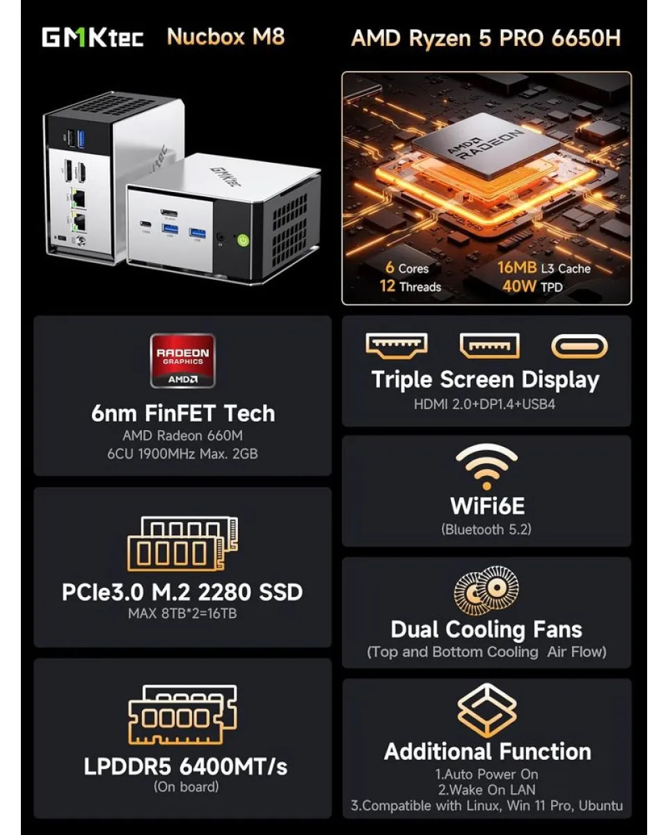 AMD Ryzen 5 Mini Računar GMKtec M8 - 6650H 16GB 1TB WIN11 Pro 