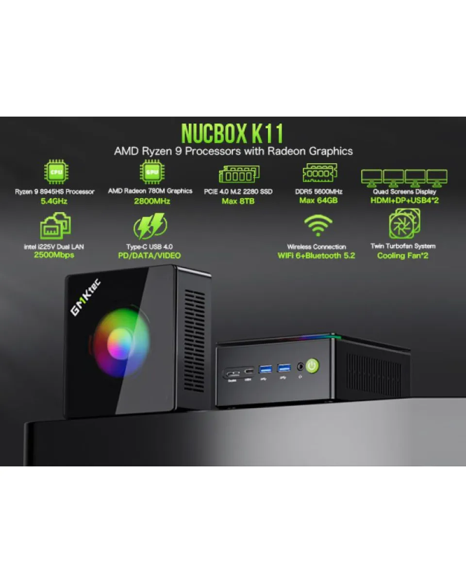 AMD Ryzen 9 Mini Računar GMKtec K11 - 8945HS 32GB 2TB WIN11 Pro 