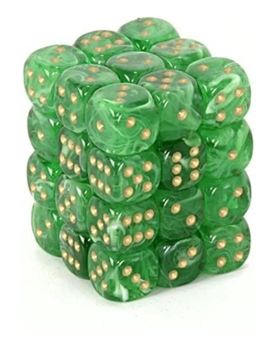Kockice Chessex - Borealis - Luminary - Light Green & Gold - Dice Block (36) 