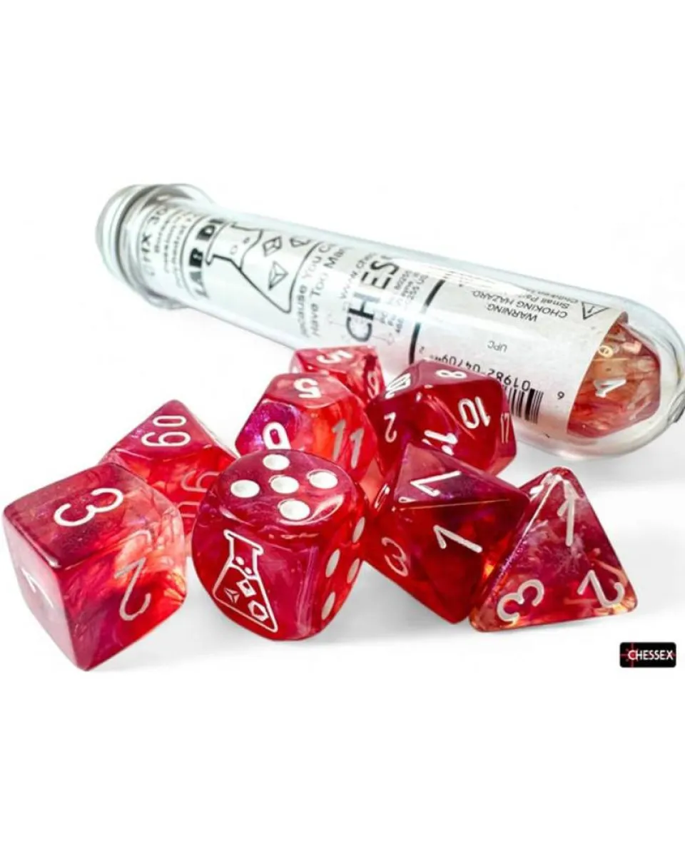 Kockice Chessex - Borealis - Polyhedral - Luminary - Passion & White (7) 
