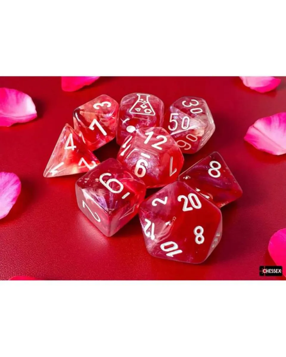 Kockice Chessex - Borealis - Polyhedral - Luminary - Passion & White (7) 