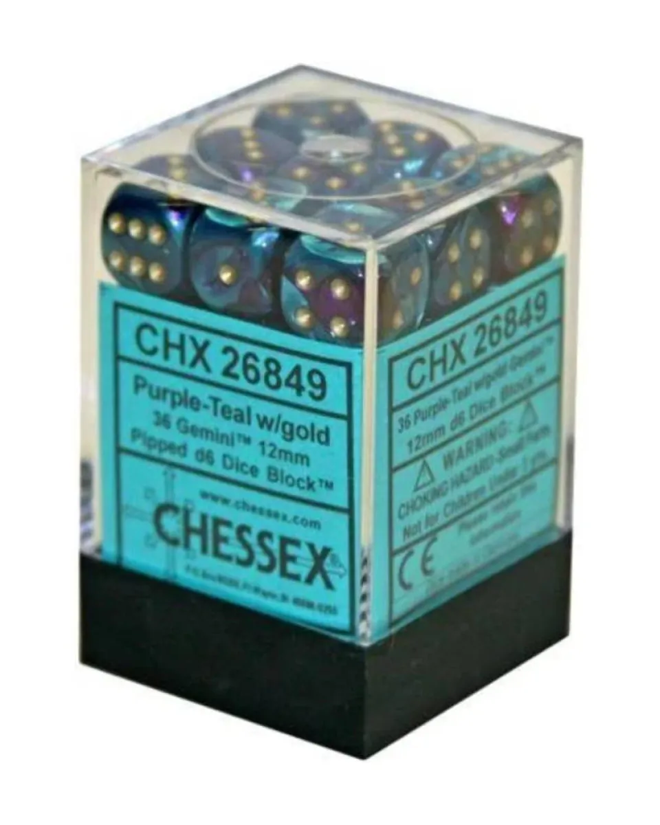 Kockice Chessex - Gemini - Purple-Teal & Gold12mm (36) 
