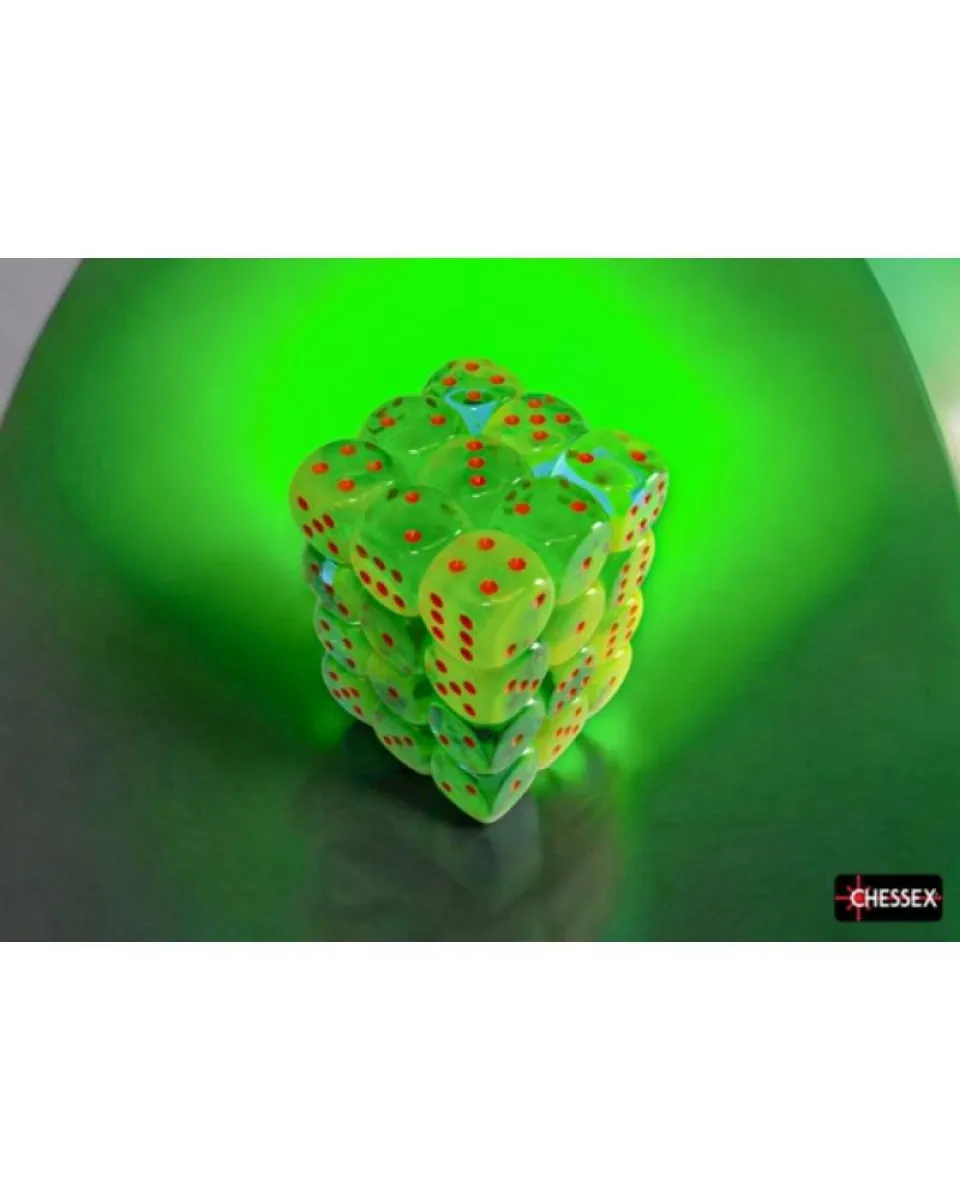 Kockice Chessex - Gemini - Luminary - Plasma Green-Teal & Orange 12mm (36) 