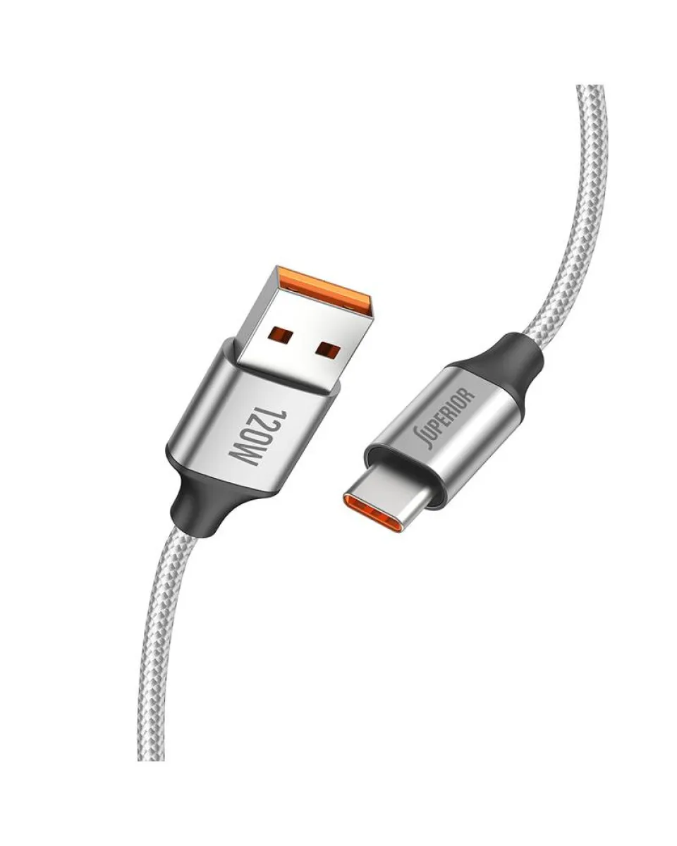 Kabl Superior SU-K100 USB-C 120W - Pleteni 1m - Silver 