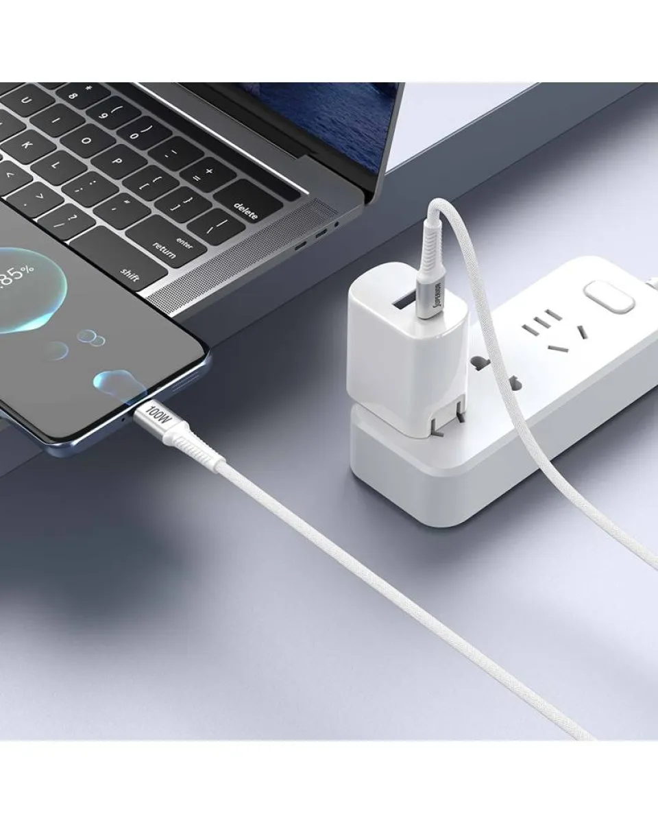 Kabl Superior SU-K152 USB-C 100W - Pleteni 1m - White 