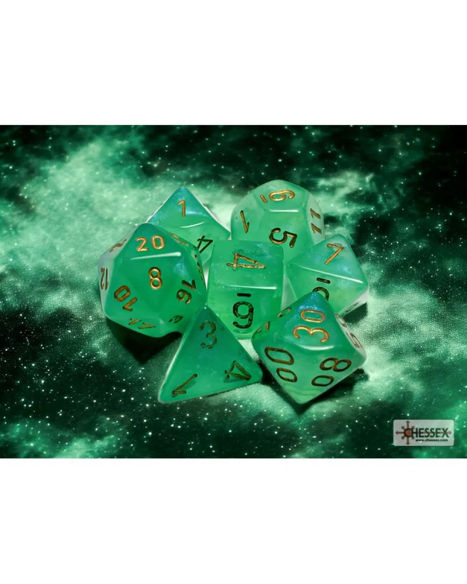 Kockice Chessex - Borealis- Light Green & gold - Role Playing 7 Dice Set