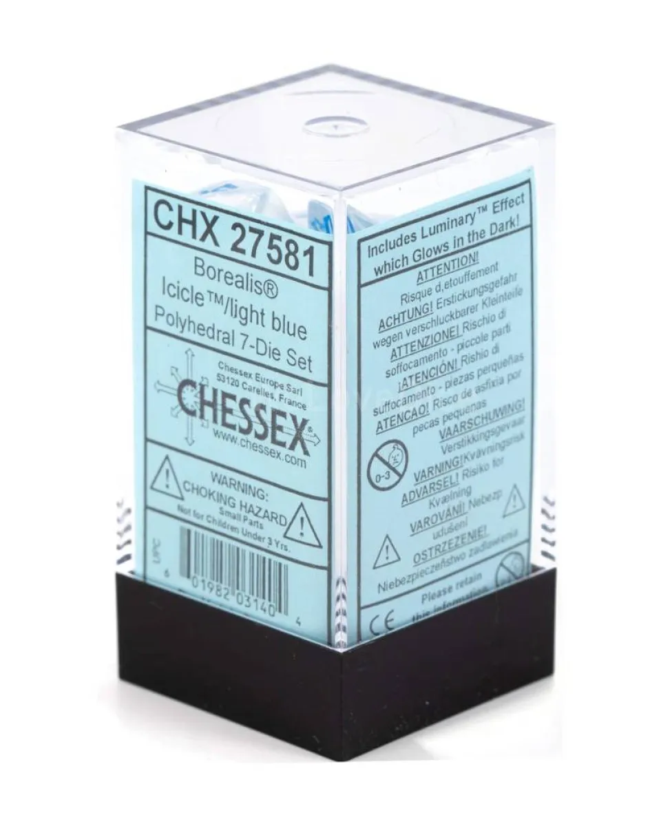Kockice Chessex - Borealis - Polyhedral - Luminary - Icicle & Light Blue (7) 