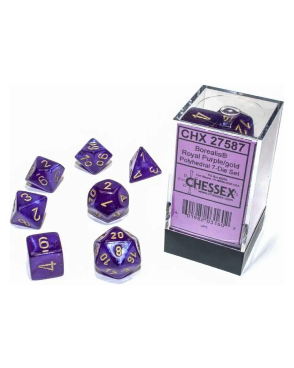 Kockice Chessex - Borealis - Polyhedral - Luminary - Royal Purple & Gold (7) 