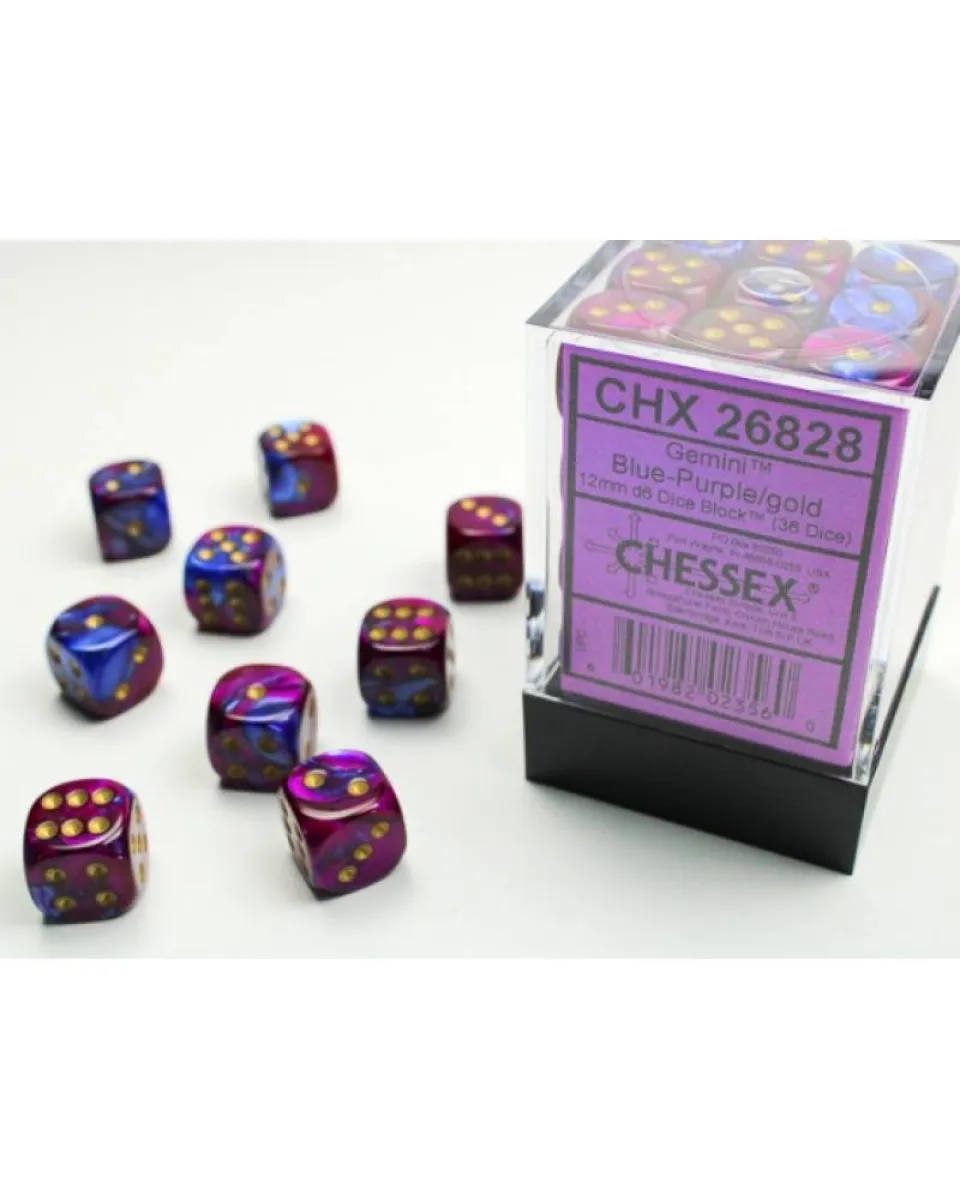 Kockice Chessex - Gemini - Blue-Purple & Gold - Dice Block 12mm (36) 