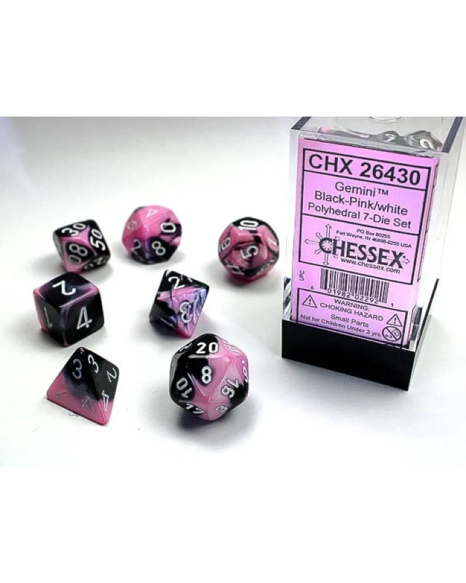 Kockice Chessex - Gemini - Polyhedral - Black-Pink & White (7)