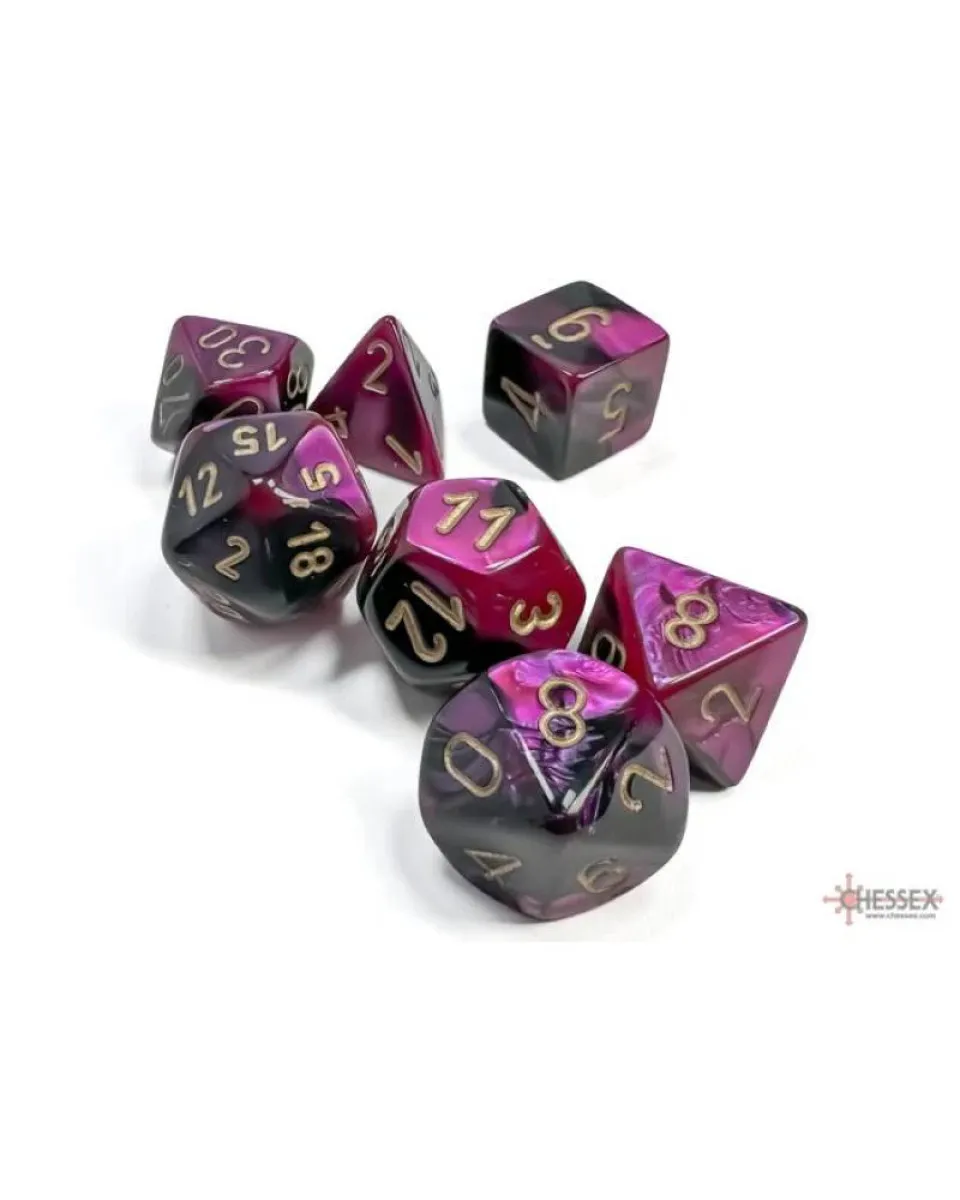 Kockice Chessex - Gemini - Polyhedral - Black-Purple & Gold (7) 