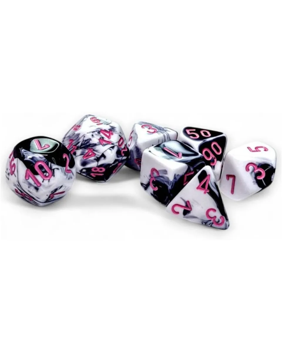 Kockice Chessex - Gemini - Polyhedral - Black-White & Pink (7) 