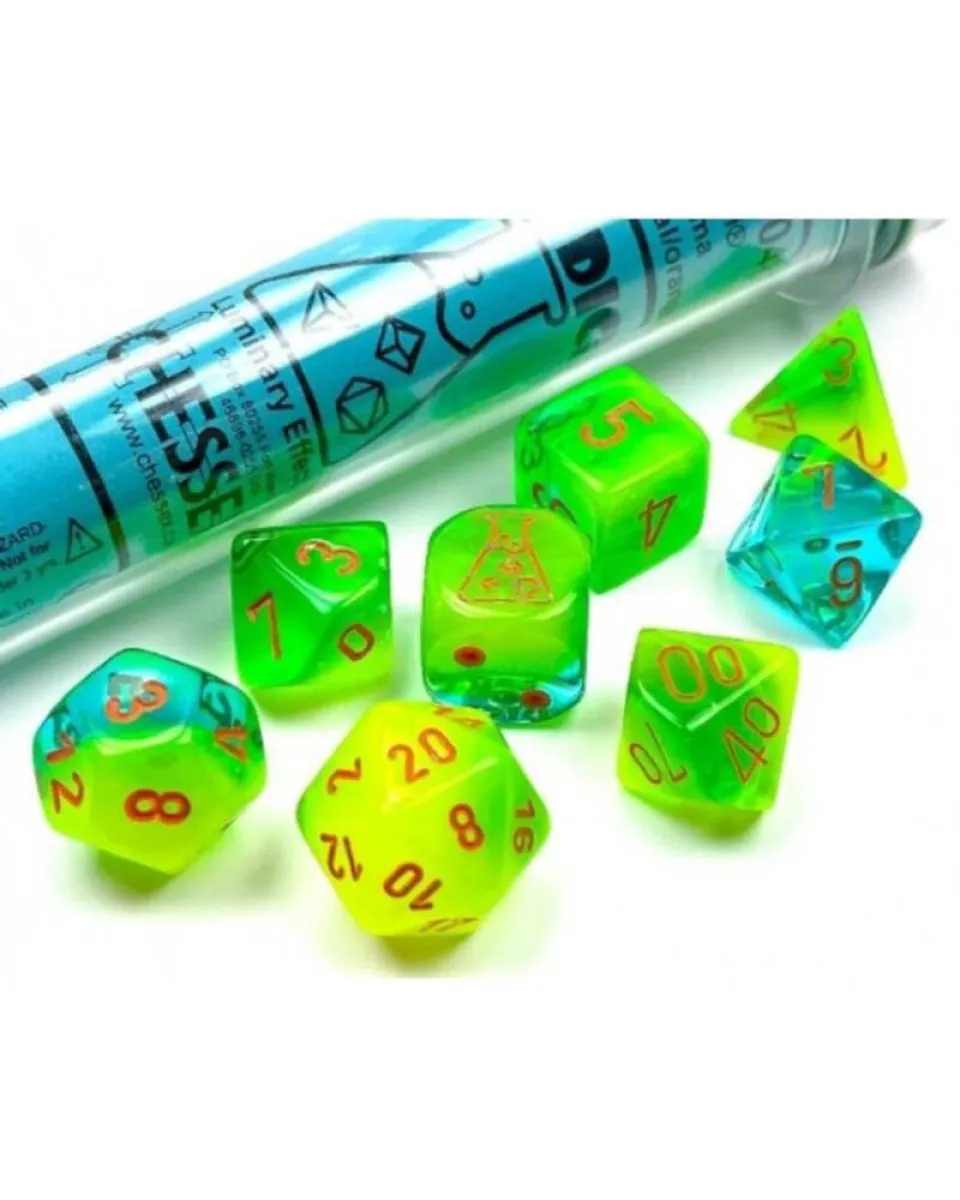 Kockice Chessex - Gemini - Polyhedral - Green-Teal & Orange (7) 